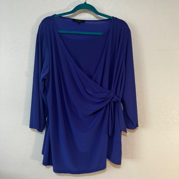 Ellen Weaver Womens 2X Blue‎ Wrap Knit Long Sleeve Top Tunic - Picture 4 of 5